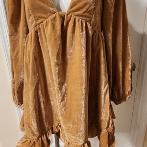 Free People brown mini dress with ruffles size XS
